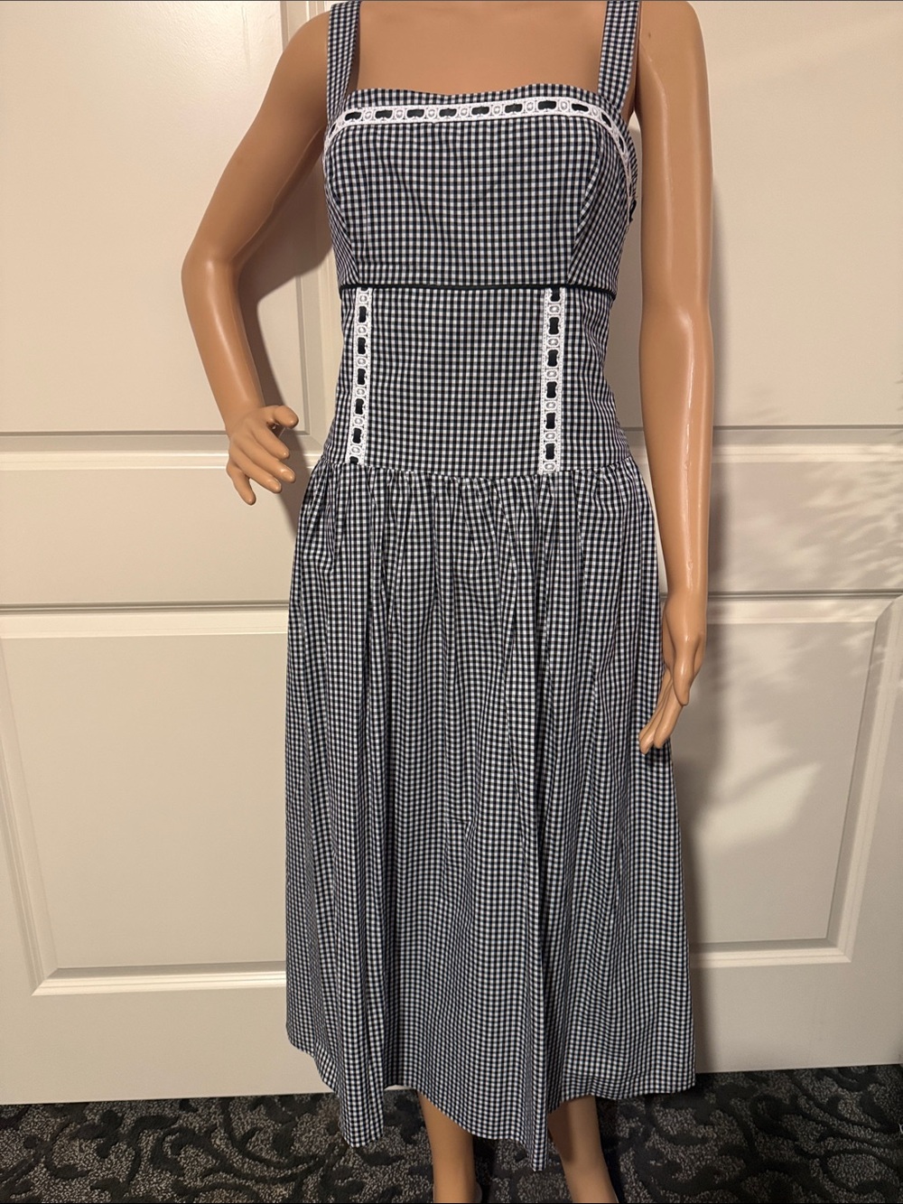 New Seni & Cade Juniors' Gingham Ribbon Trim and Smocked Back Square Neck Dress - Picture 7 of 10